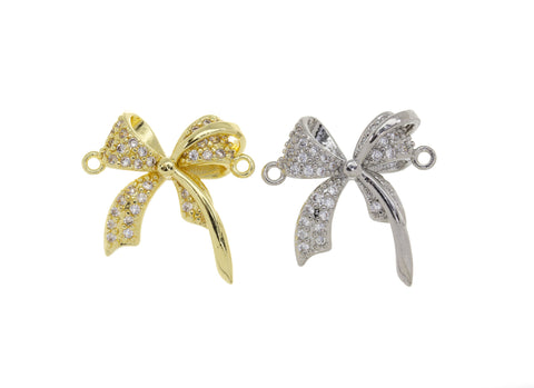 Ribbon Bow Tie Connector Charm,Gold Ribbon Bow Tie CZ Connector Charm,Pave Bow Tie Ribbon  For Jewelry Making,CNG131-CNS131