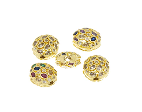 Oval Puff Gold Spacer Bead With CZ,Flat Oval Clear And Colored CZ Spacer Beads ,SPG068