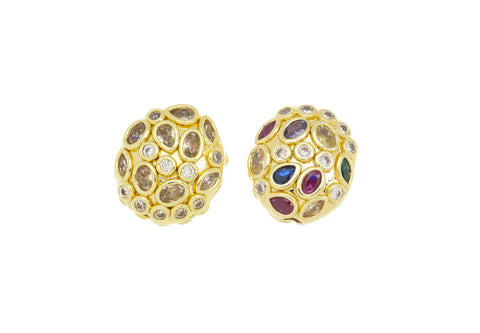 Oval Puff Gold Spacer Bead With CZ,Flat Oval Clear And Colored CZ Spacer Beads ,SPG068