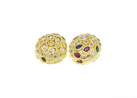 Oval Puff Gold Spacer Bead With CZ,Flat Oval Clear And Colored CZ Spacer Beads ,SPG068