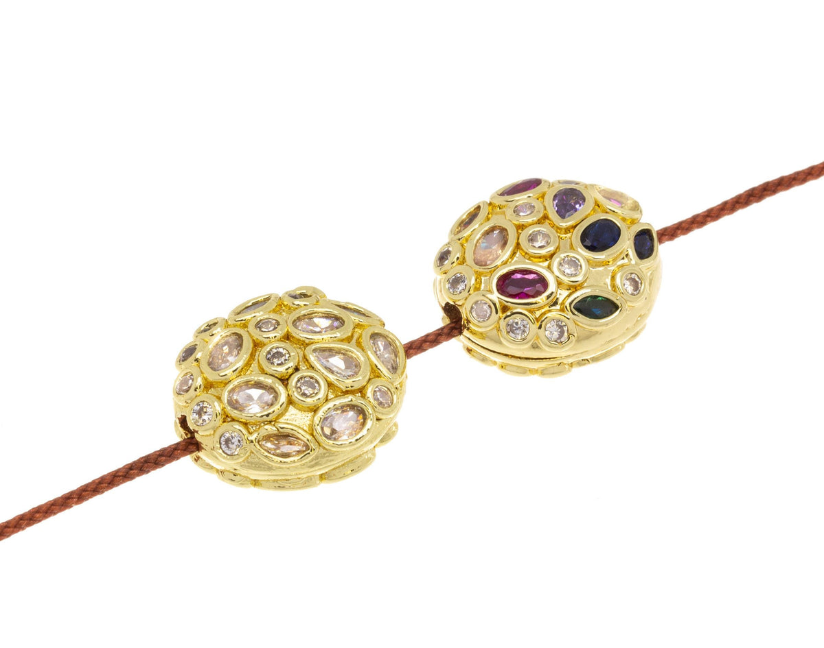 Oval Puff Gold Spacer Bead With CZ,Flat Oval Clear And Colored CZ Spacer Beads ,SPG068