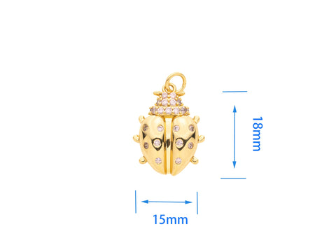 Gold beetle pendant, Pink Lady bug Pendant, lady bug charm with pink cz, 18x15mm, gold lady bug charm,Brings you luck, CPG584