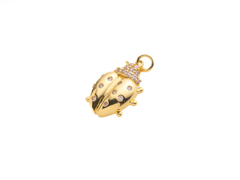 Gold beetle pendant, Pink Lady bug Pendant, lady bug charm with pink cz, 18x15mm, gold lady bug charm,Brings you luck, CPG584