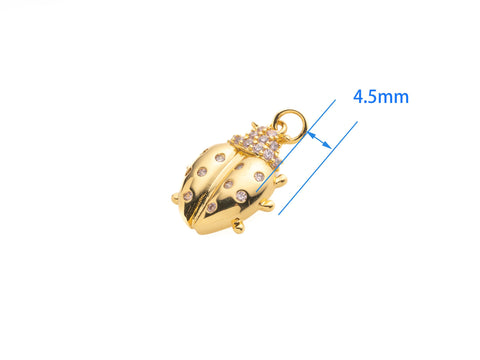 Gold beetle pendant, Pink Lady bug Pendant, lady bug charm with pink cz, 18x15mm, gold lady bug charm,Brings you luck, CPG584