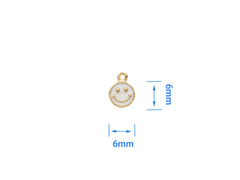 -2 pcs Super Dainty Gold White Enamel Smiley Face charm, 6mm, enamel happy face, minimalist jewelry, minimal enamel jewelry, CPG1013