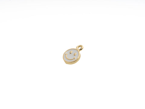 -2 pcs Super Dainty Gold White Enamel Smiley Face charm, 6mm, enamel happy face, minimalist jewelry, minimal enamel jewelry, CPG1013