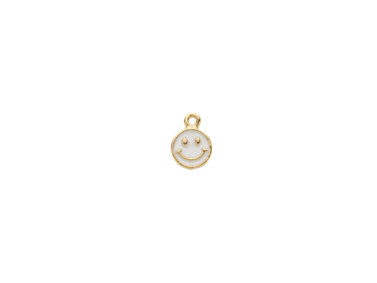 -2 pcs Super Dainty Gold White Enamel Smiley Face charm, 6mm, enamel happy face, minimalist jewelry, minimal enamel jewelry, CPG1013