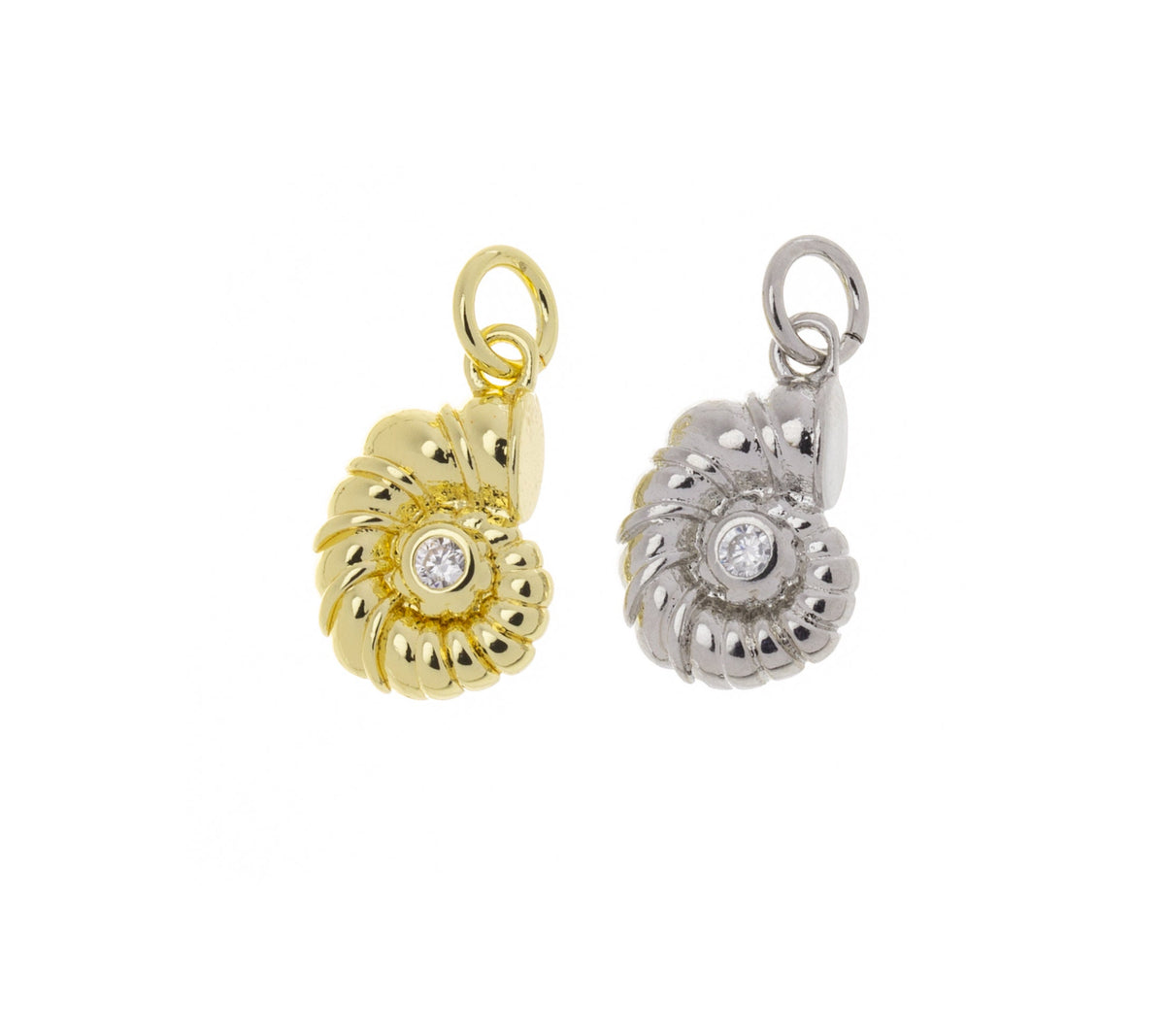 Gold Or Silver Ammonite Fossil Charm,Small Ammonite Shell Sealife Charm,CZ Pave Ammonite Charm For Jewelry Making,WHOLESALE,CPG1108-CPS1108