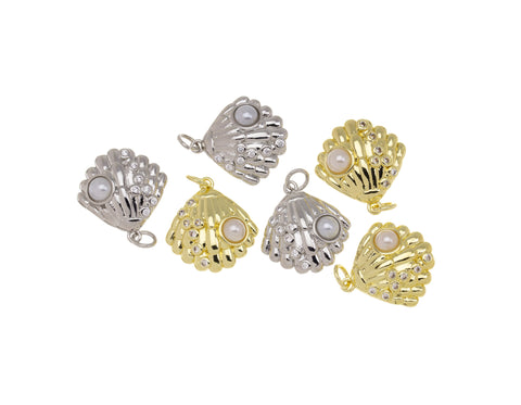 Gold Or Silver Clam Shell Charm,CZ Clasm Shell Charm,Small Gold Or Silver Sealife Shell Charms,1 pc,5pcs or 10 pcs,CPG1118-CPS1118