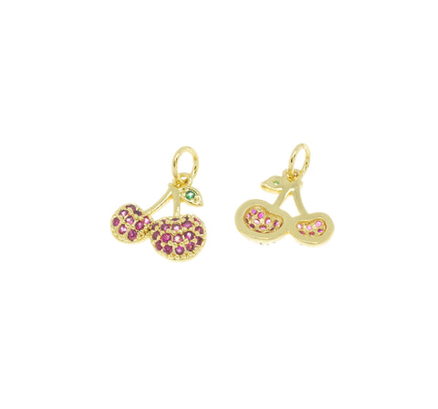 Dainty Red Cherry Gold Charm,Summer Vibe Charm,Small Fruit Charms For Jewelry Making, 1 pc or 5 pcs, WHOLESALE,CPG1143