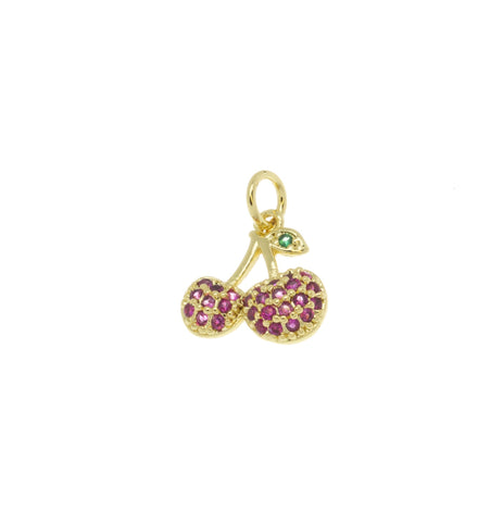 Dainty Red Cherry Gold Charm,Summer Vibe Charm,Small Fruit Charms For Jewelry Making, 1 pc or 5 pcs, WHOLESALE,CPG1143
