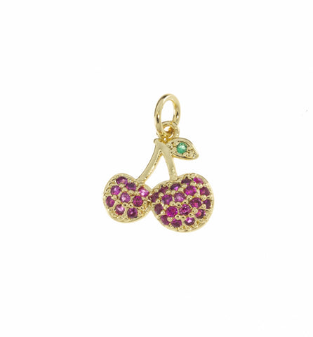 Dainty Red Cherry Gold Charm,Summer Vibe Charm,Small Fruit Charms For Jewelry Making, 1 pc or 5 pcs, WHOLESALE,CPG1143
