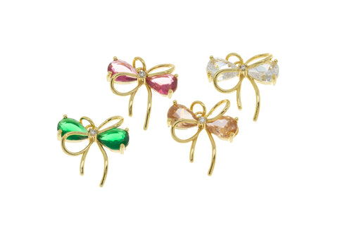 Gold Ribbon Tie CZ Charm,Minimalist Ribbon Bow Tie Charm,Timeless Ribbon Bow Tie Charm For Jewelry Making,CPG2061