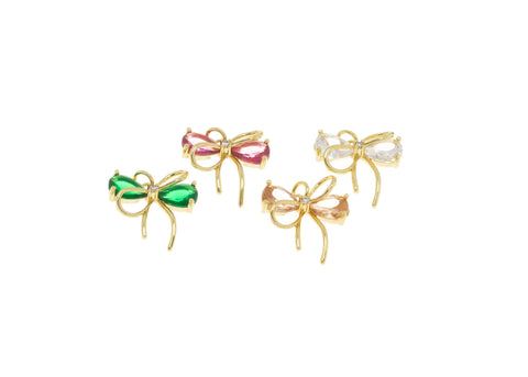 Gold Ribbon Tie CZ Charm,Minimalist Ribbon Bow Tie Charm,Timeless Ribbon Bow Tie Charm For Jewelry Making,CPG2061
