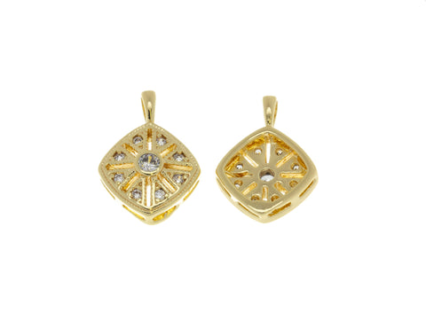 Dainty Intricate Floral Design Charm,Geometric Pave Gold Charm,Diamond Shape Filigree CZ Charm,CPG605