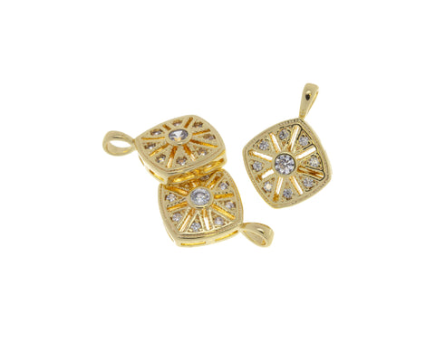 Dainty Intricate Floral Design Charm,Geometric Pave Gold Charm,Diamond Shape Filigree CZ Charm,CPG605