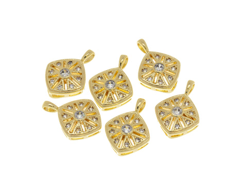 Dainty Intricate Floral Design Charm,Geometric Pave Gold Charm,Diamond Shape Filigree CZ Charm,CPG605