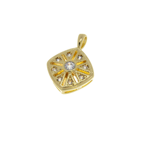Dainty Intricate Floral Design Charm,Geometric Pave Gold Charm,Diamond Shape Filigree CZ Charm,CPG605