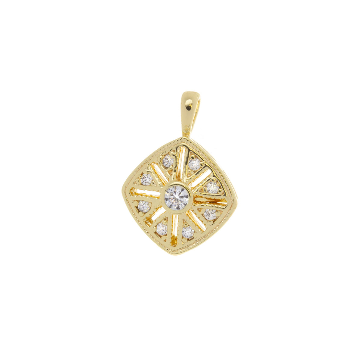 Dainty Intricate Floral Design Charm,Geometric Pave Gold Charm,Diamond Shape Filigree CZ Charm,CPG605