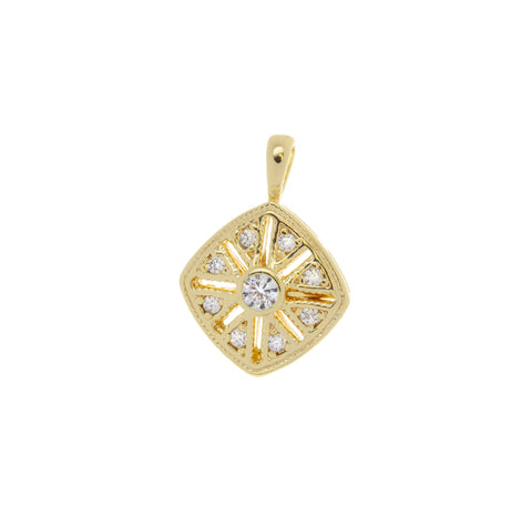 Dainty Intricate Floral Design Charm,Geometric Pave Gold Charm,Diamond Shape Filigree CZ Charm,CPG605