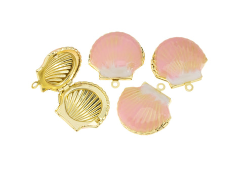 Clam Shell Locket Charm For Necklace Making,Gold Clam Shell Locket Pendant,Seashell Locket Charm,Enamel Locket Clam Seashell Pendant,CPG737