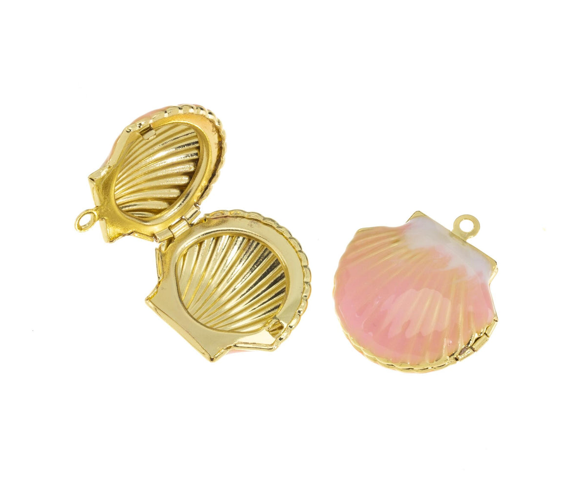 Clam Shell Locket Charm For Necklace Making,Gold Clam Shell Locket Pendant,Seashell Locket Charm,Enamel Locket Clam Seashell Pendant,CPG737