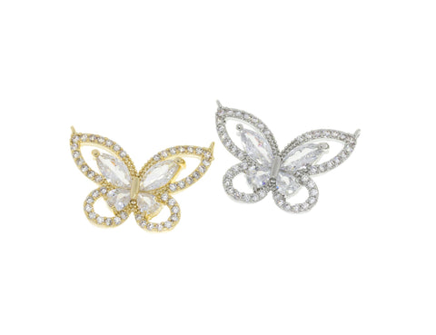 Butterfly Pave CZ Gold Or Silver Connector Charm,Butterfly Connector Charm,CZ Gold Butterfly Connector Charm,CNG066-CNS066