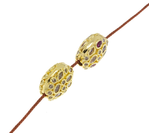 Oval Puff Gold Spacer Bead With CZ,Flat Oval Clear And Colored CZ Spacer Beads ,SPG068