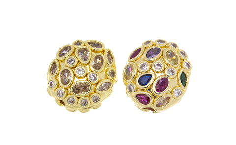 Oval Puff Gold Spacer Bead With CZ,Flat Oval Clear And Colored CZ Spacer Beads ,SPG068