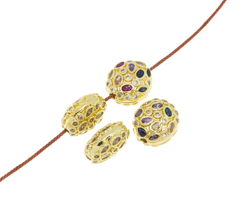 Oval Puff Gold Spacer Bead With CZ,Flat Oval Clear And Colored CZ Spacer Beads ,SPG068