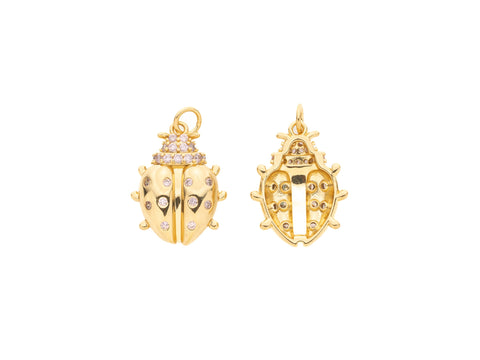 Gold beetle pendant, Pink Lady bug Pendant, lady bug charm with pink cz, 18x15mm, gold lady bug charm,Brings you luck, CPG584