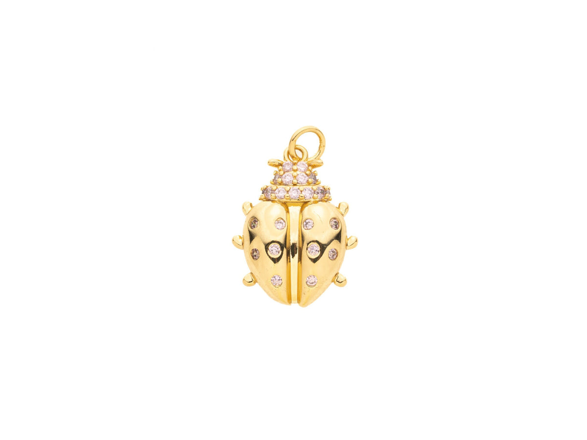 Gold beetle pendant, Pink Lady bug Pendant, lady bug charm with pink cz, 18x15mm, gold lady bug charm,Brings you luck, CPG584