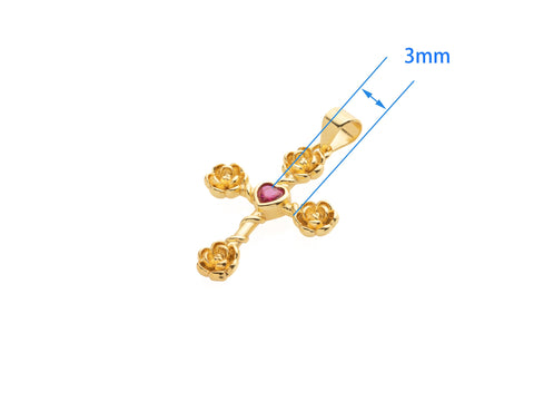 Cross Charm With Floral Design,Gold Cross Pendant With Heart ,Religious Gold Jewelry,CZ Gold Cross Charm,CPG588
