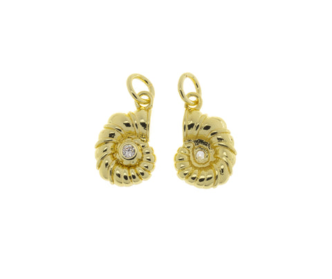 Gold Or Silver Ammonite Fossil Charm,Small Ammonite Shell Sealife Charm,CZ Pave Ammonite Charm For Jewelry Making,WHOLESALE,CPG1108-CPS1108