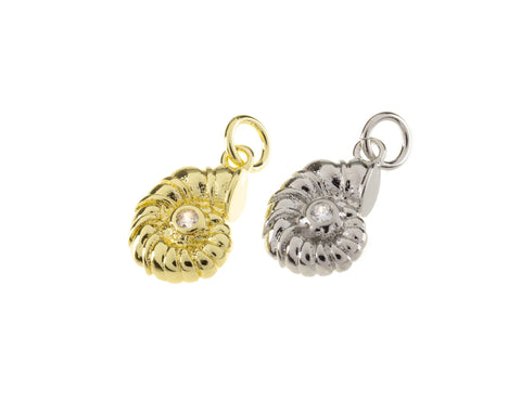 Gold Or Silver Ammonite Fossil Charm,Small Ammonite Shell Sealife Charm,CZ Pave Ammonite Charm For Jewelry Making,WHOLESALE,CPG1108-CPS1108