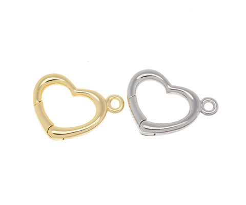 Gold open heart Push In Clasp, 16x13mm, heart clasp with loop, open heart enhancer, push in clasp, 1 pc or 10 pcs, WHOLESALE,CLG142-CLS142