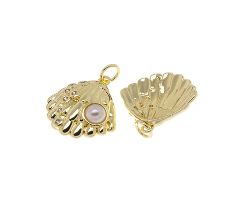 Gold Or Silver Clam Shell Charm,CZ Clasm Shell Charm,Small Gold Or Silver Sealife Shell Charms,1 pc,5pcs or 10 pcs,CPG1118-CPS1118