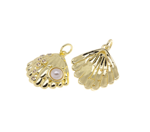 Gold Or Silver Clam Shell Charm,CZ Clasm Shell Charm,Small Gold Or Silver Sealife Shell Charms,1 pc,5pcs or 10 pcs,CPG1118-CPS1118