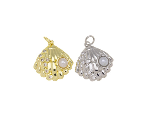 Gold Or Silver Clam Shell Charm,CZ Clasm Shell Charm,Small Gold Or Silver Sealife Shell Charms,1 pc,5pcs or 10 pcs,CPG1118-CPS1118