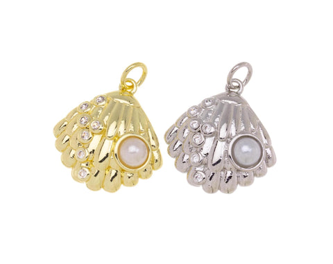 Gold Or Silver Clam Shell Charm,CZ Clasm Shell Charm,Small Gold Or Silver Sealife Shell Charms,1 pc,5pcs or 10 pcs,CPG1118-CPS1118