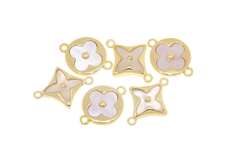Gold 4 Leaf Flower Connector Charm,Shamrock MOP Four Leaf Connector Charm,Mother Of Pearl Flower Charm,CNG078-CNG079
