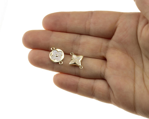 Gold 4 Leaf Flower Connector Charm,Shamrock MOP Four Leaf Connector Charm,Mother Of Pearl Flower Charm,CNG078-CNG079