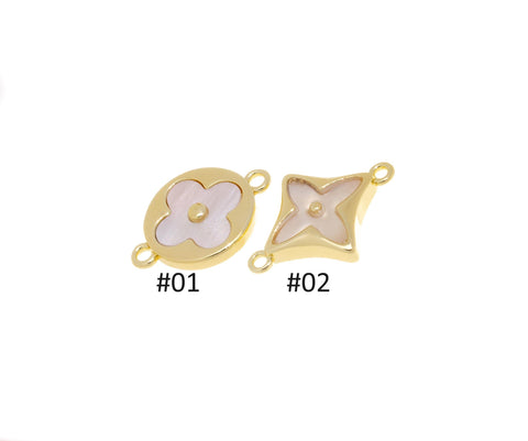 Gold 4 Leaf Flower Connector Charm,Shamrock MOP Four Leaf Connector Charm,Mother Of Pearl Flower Charm,CNG078-CNG079