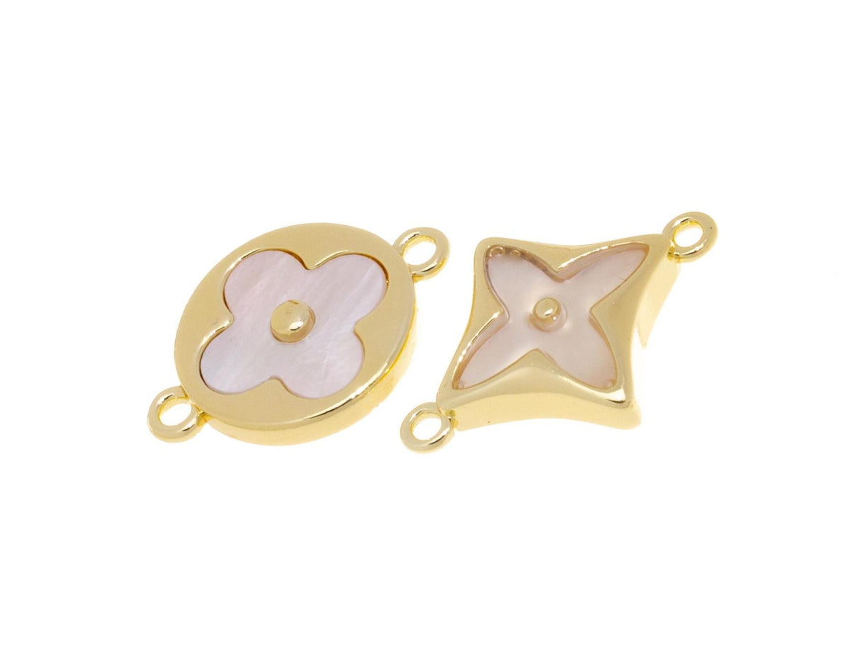Gold 4 Leaf Flower Connector Charm,Shamrock MOP Four Leaf Connector Charm,Mother Of Pearl Flower Charm,CNG078-CNG079