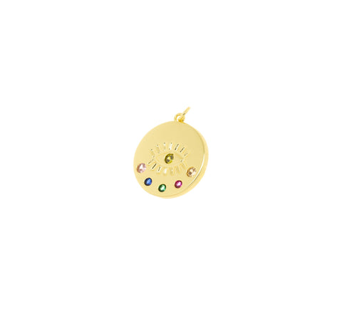 Gold Rainbow Evil Eye Amulet Pendant,Amulet Evil Eye Charm,Gold Evil Eye Charm,Turkish Nazar Evil Eye Gold Charm,CPG757
