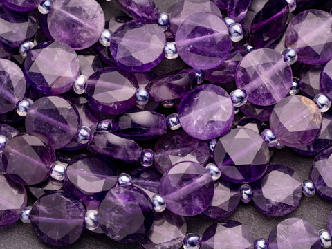 Natural Uruguay Amethyst Star Cut Disc Beads, 10mm disc, Natural Amethyst, Amethyst Disc Beads, Full Strand, DS006