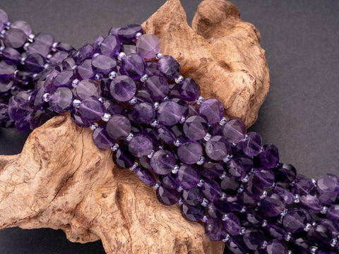 Natural Uruguay Amethyst Star Cut Disc Beads, 10mm disc, Natural Amethyst, Amethyst Disc Beads, Full Strand, DS006