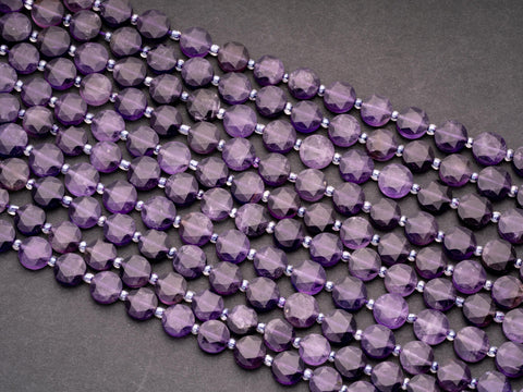 Natural Uruguay Amethyst Star Cut Disc Beads, 10mm disc, Natural Amethyst, Amethyst Disc Beads, Full Strand, DS006