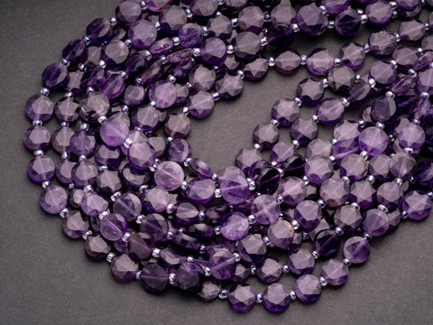 Natural Uruguay Amethyst Star Cut Disc Beads, 10mm disc, Natural Amethyst, Amethyst Disc Beads, Full Strand, DS006