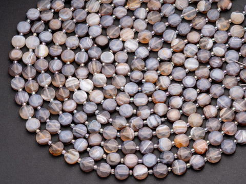 Stunning Grey Banded Agate Star Cut Disc Beads, 10mm disc, Natural Grey Banded Agate beads, black tourmaline Stone, Full Strand, DS008